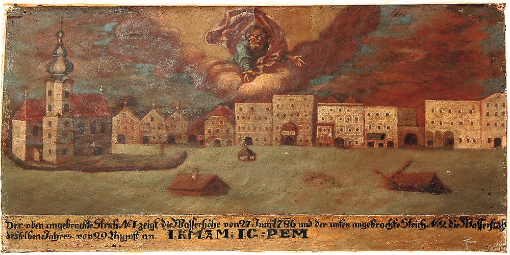 Haus Kurzwernhartplatz 5 - Christophorus-Bild - Hochwasserbild - Wirtshausschild