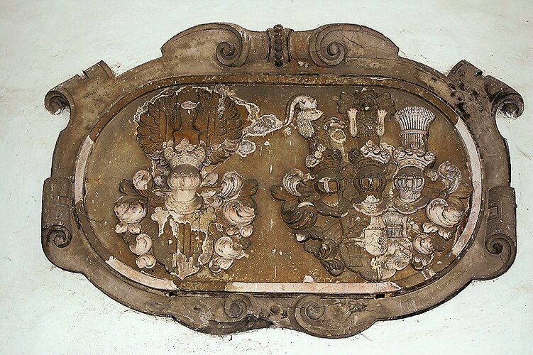 Schloss Aschach - Doppelwappen der Jörger und Hofmann von Grünbüchel