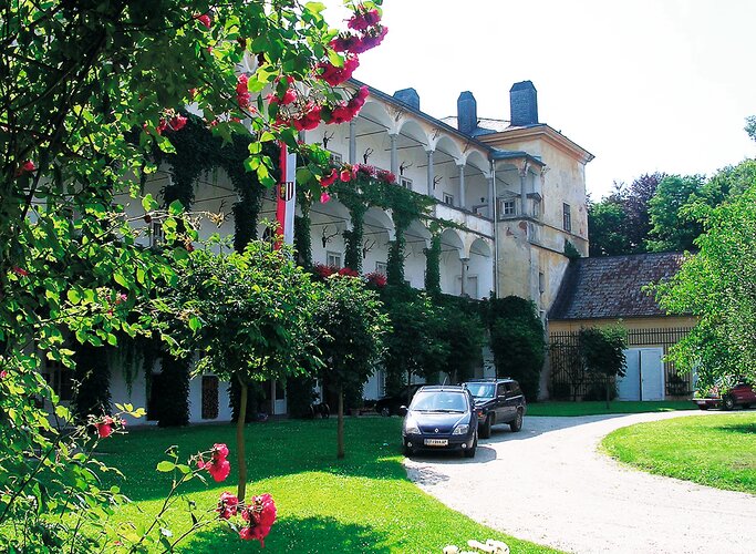 Schloss Aschach - Doppelwappen der Jörger und Hofmann von Grünbüchel