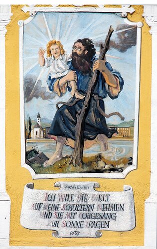 Haus Kurzwernhartplatz 5 - Christophorus-Bild - Hochwasserbild - Wirtshausschild