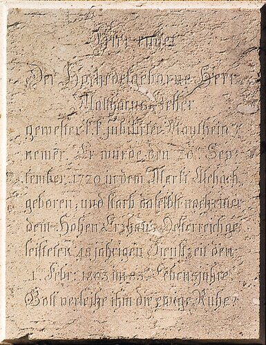 Friedhof Aschach - Friedhofskirche - Epitaph des k.k. Mauteinnehmers Mathäus Zeller