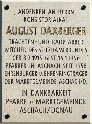 Friedhof Aschach - Friedhofskirche - Epitaph Pfarrer August Daxberger