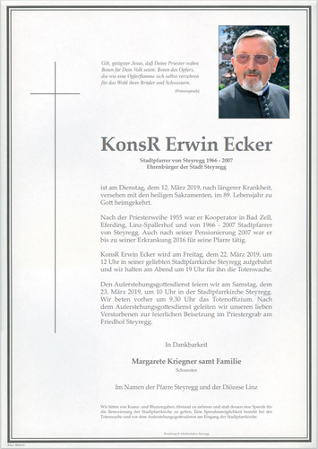 Stadtpfarrkirche 10 - Priestergedenktafel Erwin Ecker