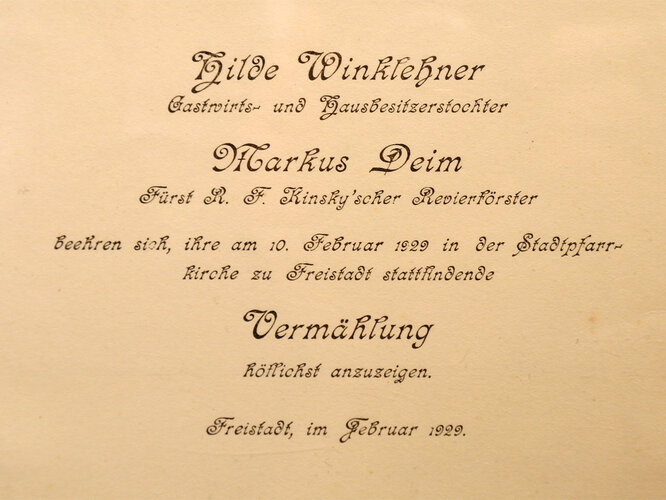 Hochzeitseinladung 1929