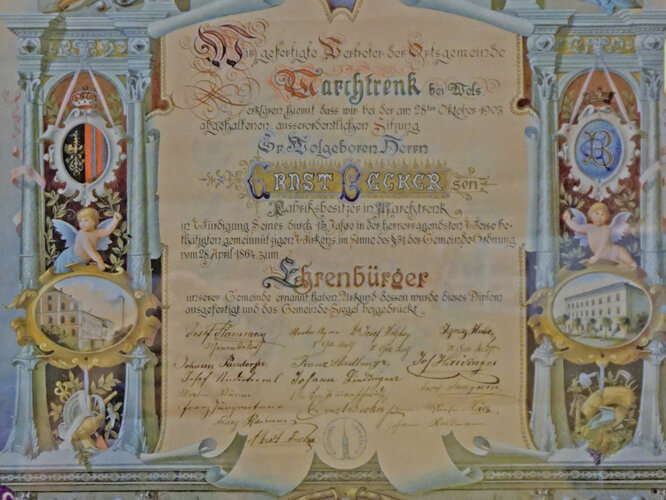 Ehrenbürgerurkunde für Ernst Becker