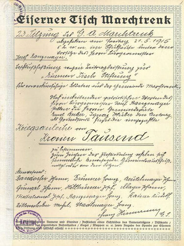 Beschluss zur Gründung der "Eiserner Tisch Stiftung"