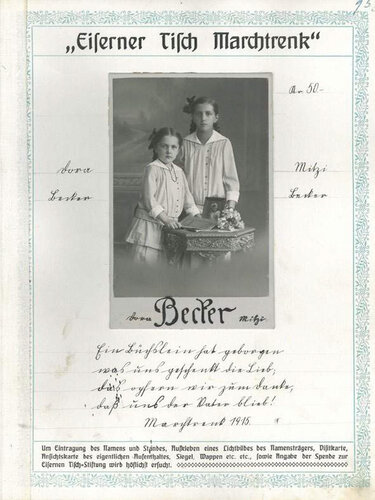 Seite aus dem Spendenbuch zum "Eisernen Tisch"