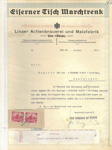 Seite aus dem Spendenbuch zum "Eisernen Tisch"