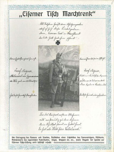 Seite aus dem Spendenbuch zum "Eisernen Tisch"