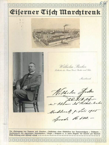 Seite aus dem Spendenbuch zum "Eisernen Tisch"