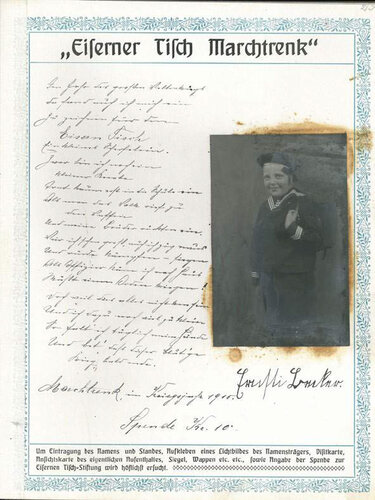 Seite aus dem Spendenbuch zum "Eisernen Tisch"