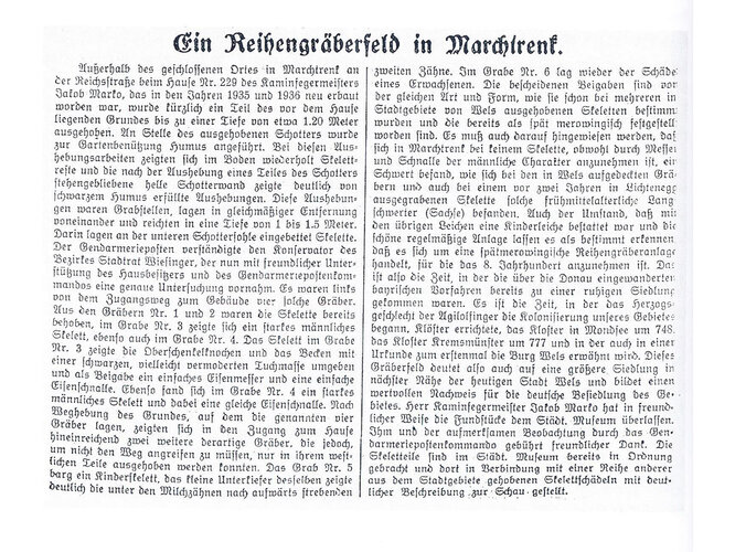 Zeitungsbericht zum Reihengräberfeld
