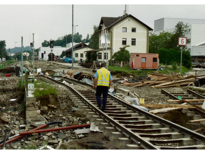 Bahnhof Schwertberg nach dem Hochwasser