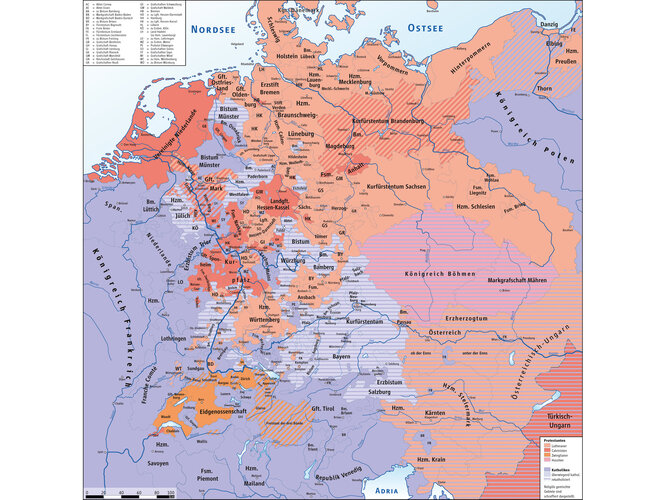 Karte: Verteilung der Konfessionen in Europa um 1618 | © <a href="https://creativecommons.org/licenses/by-sa/3.0" target="_blank">CC BY-SA 3.0</a>