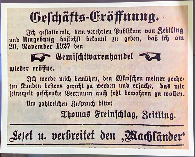 Inserat Geschäftseröffnung