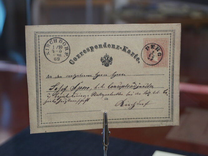 Detailaufnahme Erste Postkarte der Welt (Replik)