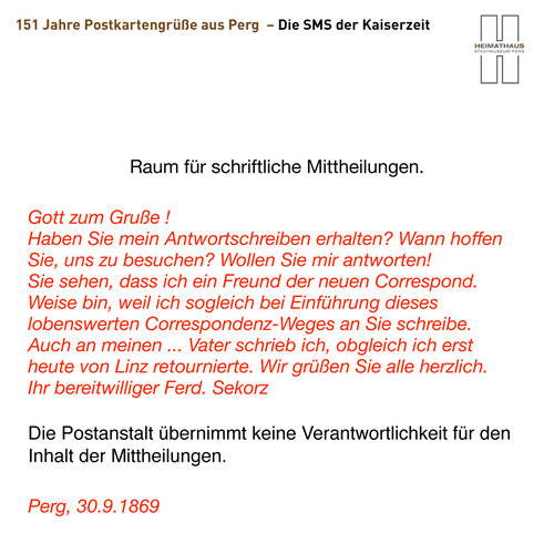 Transkription der "Ersten Postkarte der Welt"