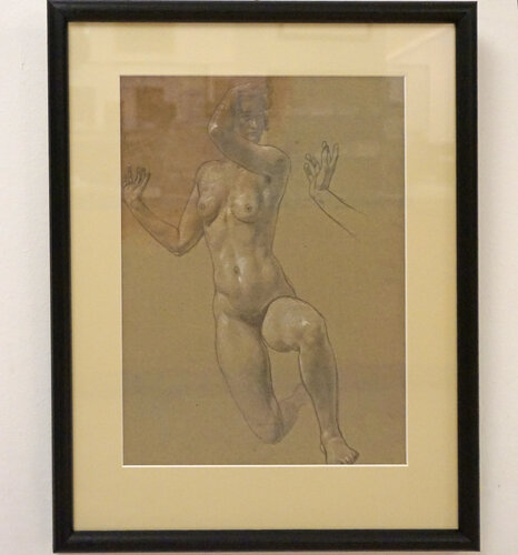 Weiblicher Akt kniend (mit Handskizze)