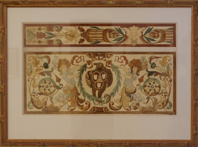 Ornament - zwei Figuren mit Federhut