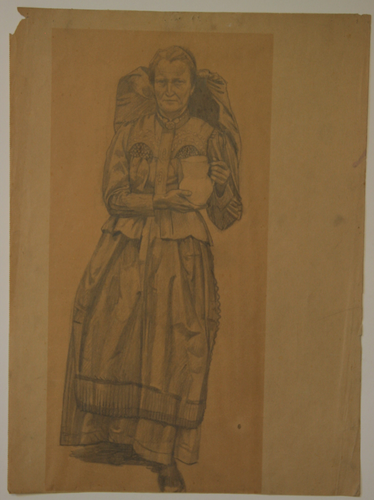 Bäuerin mit Kopftuch und Krug