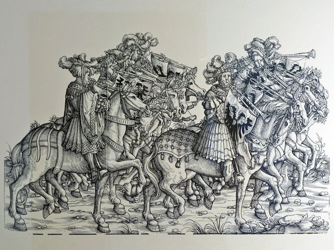 Reichstrompeter. Holzschnittausführung des Triumphzugs