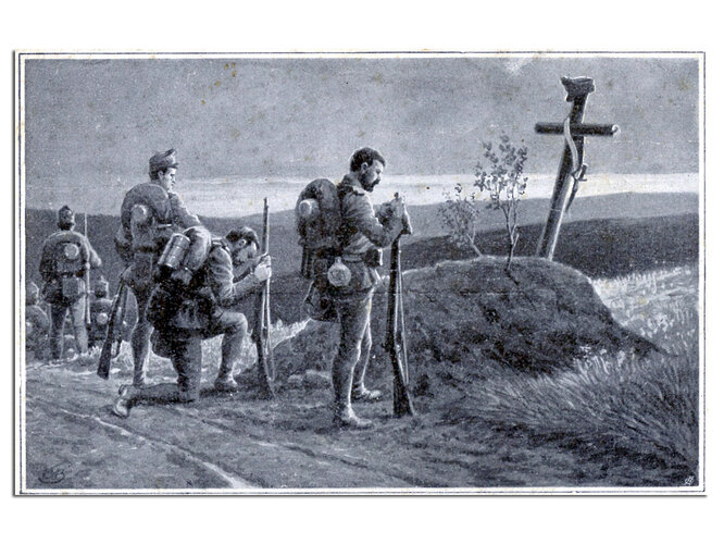 Soldaten am Grab eines Kameraden