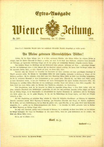 Zeitungsmeldung: An meine getreuen österreichischen Völker!