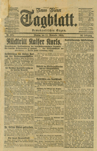 Zeitungsbericht: "Rücktritt Kaiser Karls"