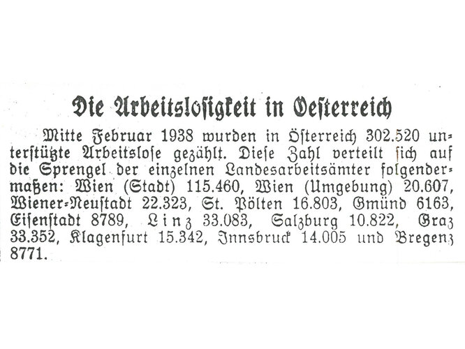 "Die Arbeitslosigkeit in Österreich", 1938