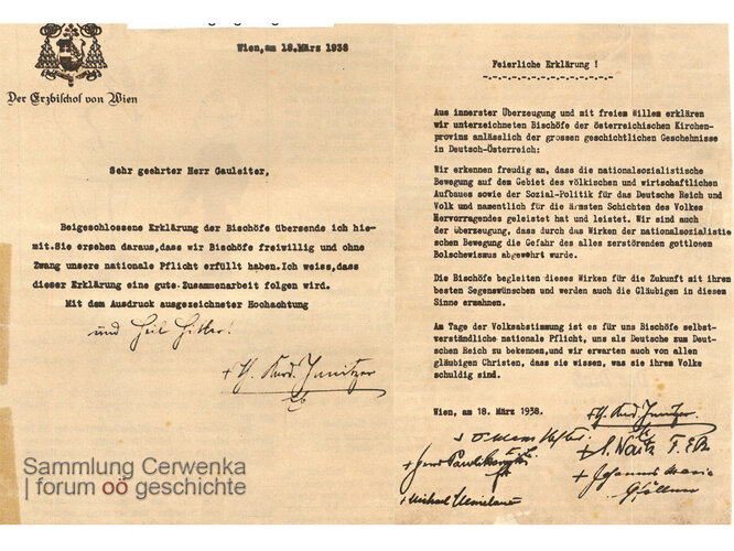 Erklärung der Bischöfe Österreichs betreffend der Abstimmung über den "Anschluss"