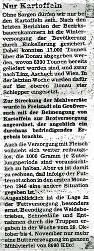 Zeitungsbericht zur Ernährungsituation im Mühlviertel