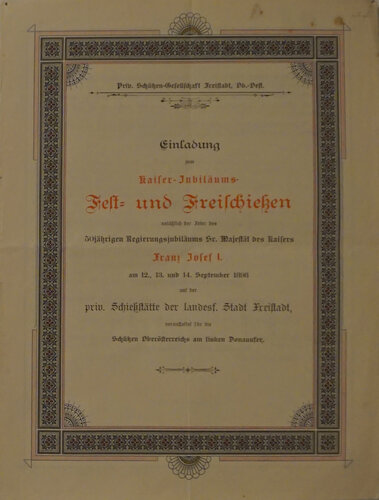 Einladung Kaiser-Jubiläums-Fest- und Freischießen (1898)