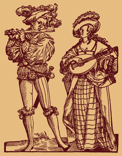 Flötenbläser und Lautenspielerin