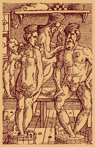 Eine Familie lässt sich vor dem Bad Kolben anlegen