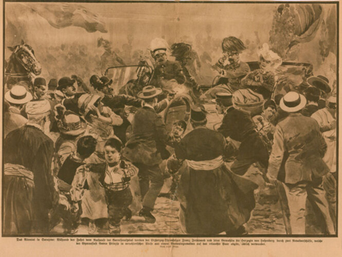 Zeichnung: Das Attentat in Sarajewo