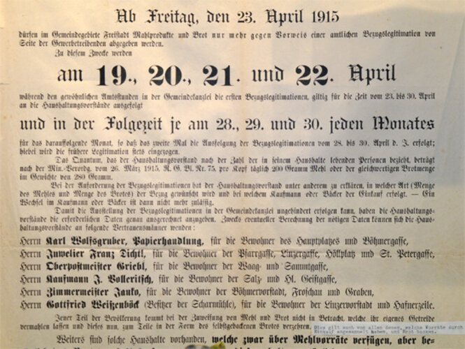 Kundmachung Lebensmittelrationierung | © Mühlviertler Schlossmuseum - Foto: Verbund Oö. Museen