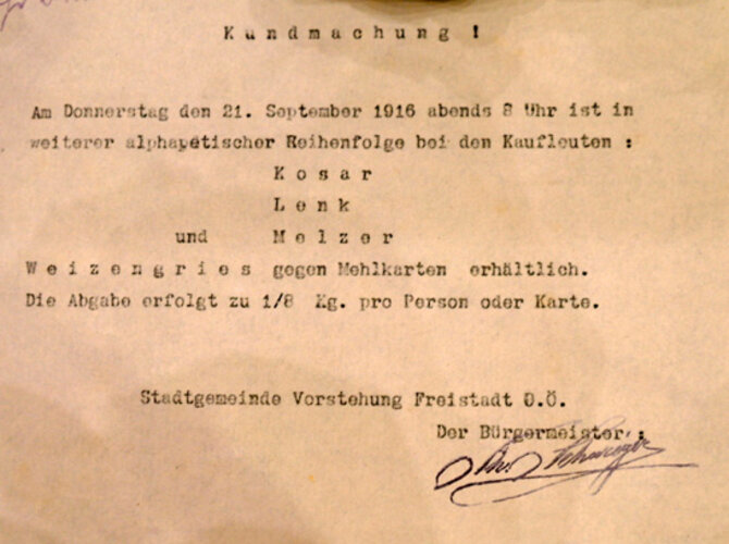 Kundmachung Rationierung | © Mühlviertler Schlossmuseum - Foto: Verbund Oö. Museen