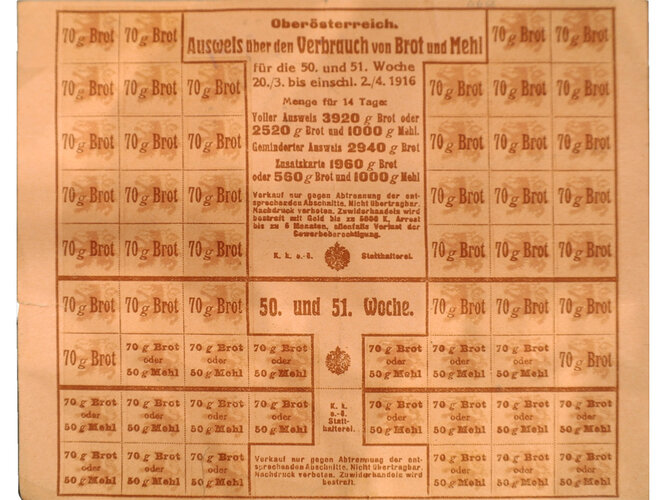 Lebensmittelkarte für Brot und Mehl | © Mühlviertler Schlossmuseum