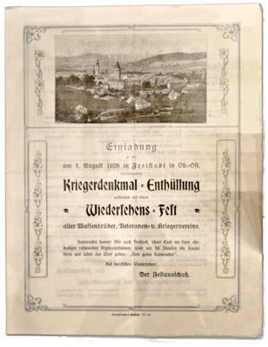 Einladung zur Einweihnung des Kriegerdenkmals