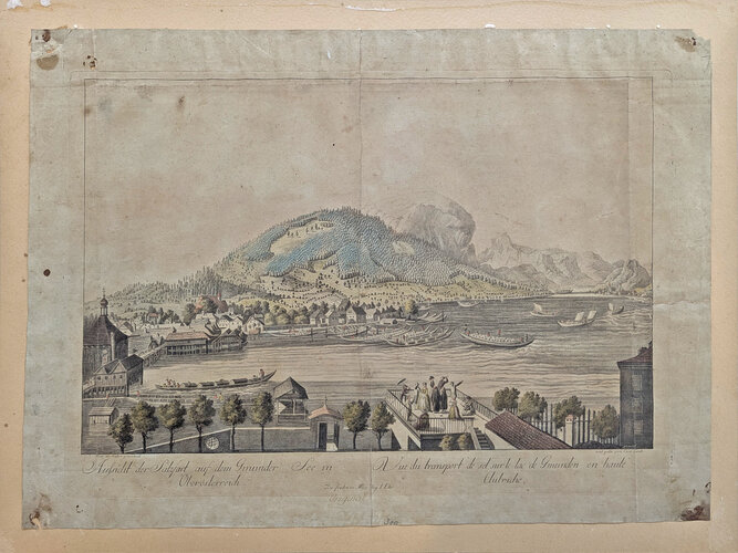 Der Rathausplatz von Gmunden zur Salzhandelszeit.