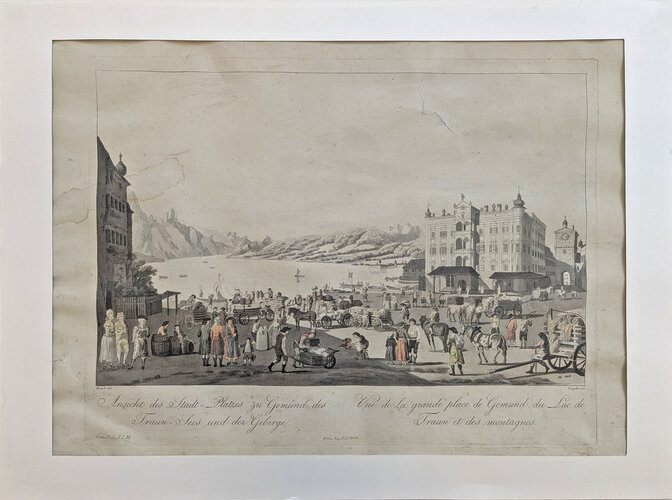 Der Rathausplatz von Gmunden zur Salzhandelszeit.