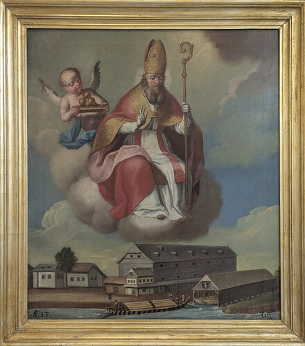 Votivbild Hl. Nikolaus mit Darstellung des Salzhafens in Enghagen bei Enns 1762 | © Museumverein Lauriacum - Enns