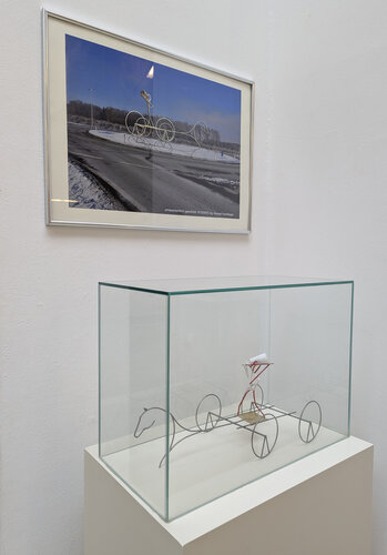 Konzept für eine Skulptur zum Thema Pferdeeisenbahn in Freistadt - Ausstellungsansicht im K-Hof Kammerhof Museum Gmunden | © Ing. Konrad Feichtinger/Atelier Corporate Art