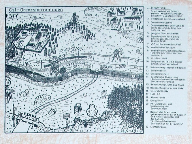 Skizze der tschechoslowakischen Grenzbefestigungen