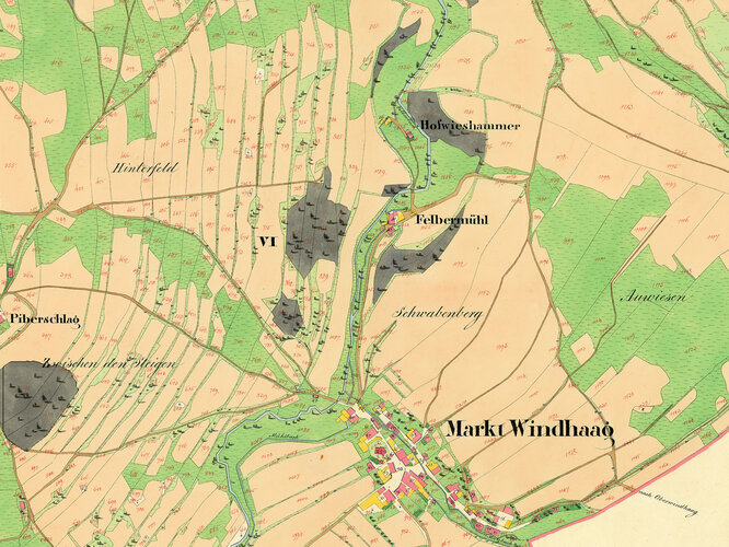 DORIS interMAP: Gemeinde Windhaag mit Oberwindhaag und Mairspindt nach der Urmappe des Franziszeischen Katasters
