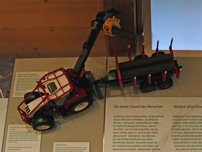 Steyr CVT 6230 Forsttraktor mit Rückanhänger und 4 Baumstämmen