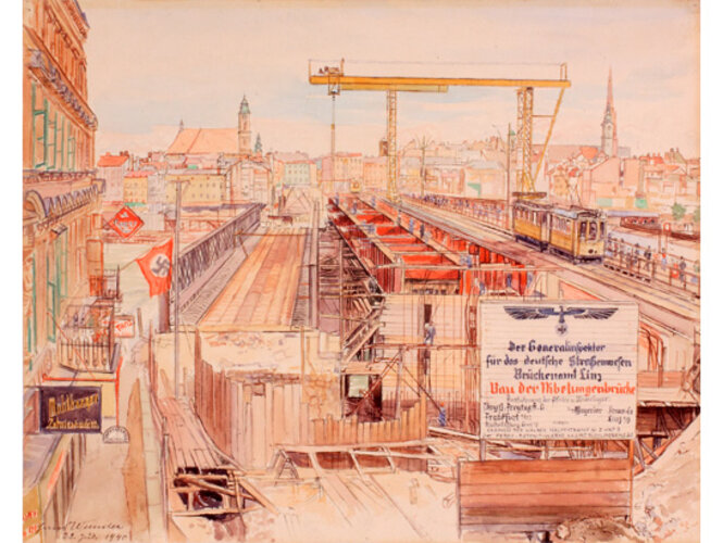 Bau der Nibelungenbrücke