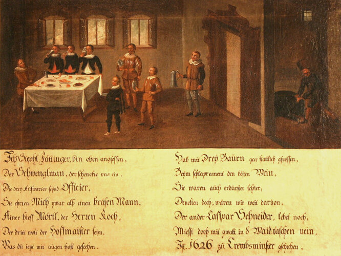 "Der Bauernführer Stefan Fadinger beim Artischockenmahl im Stift Kremsmünster" | © Prämonstratenserstift Schlägl