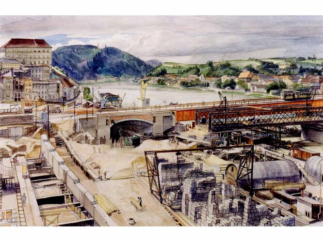Bau der Nibelungenbrücke | © Nordico. Museum der Stadt Linz