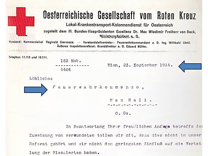 Schreiben an das Feuerwehrkommando Bad Hall
